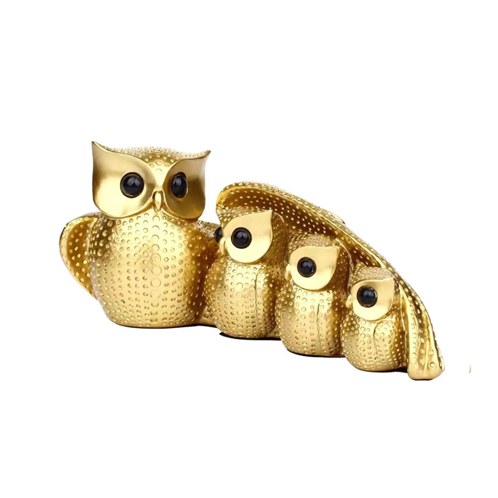 Family of Four Owl Statue – Resin Bird Figurine Home Decor