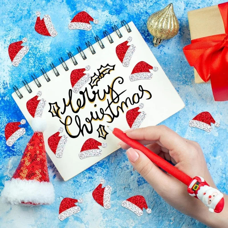Santa Hat Stickers Roll Self-adhesive Laser Glitter Christmas
