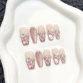 Press On Nails Pink Butterfly Glitter Cat Eye | 10pc Korean Set
