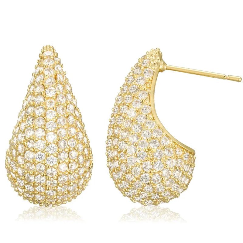 Huitan Waterdrop CZ Drop Earrings – Silver & Gold for Women