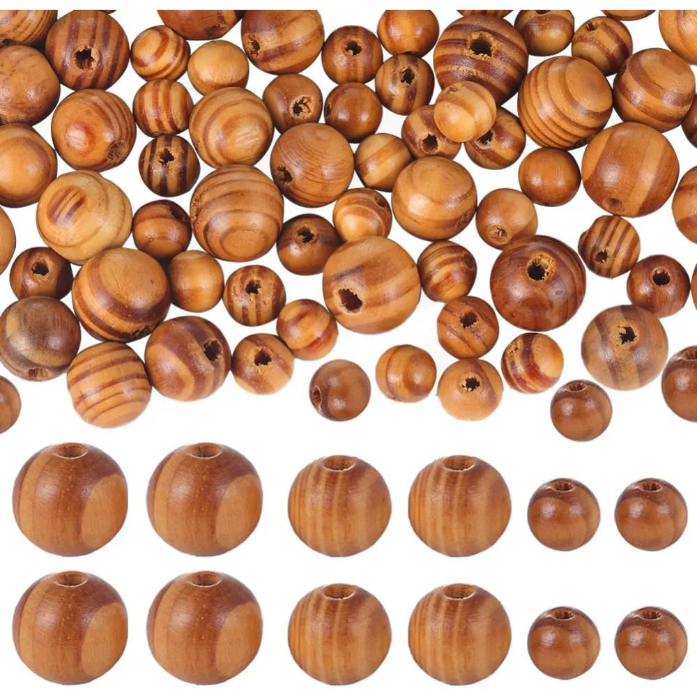 300Pcs Natural Wood Beads – 3 Sizes Round Wooden Spacer Beads