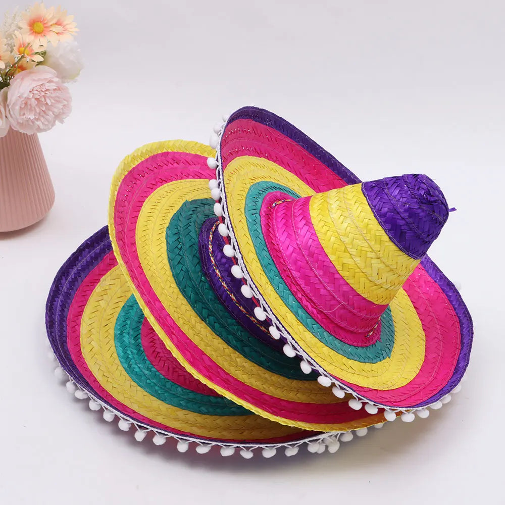 Colorful Wide Brim Straw Sombrero – Unisex Party Sun Hat