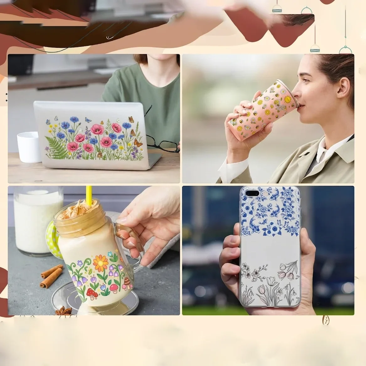UV DTF Spring Floral Cup Wrap Stickers | Waterproof DIY Decals