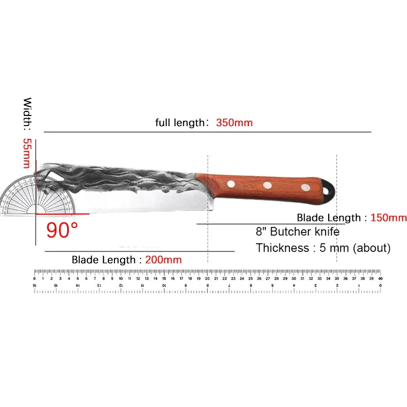 InLeung Hand Forged Chef Cleaver Knife – Wood Handle, Steel