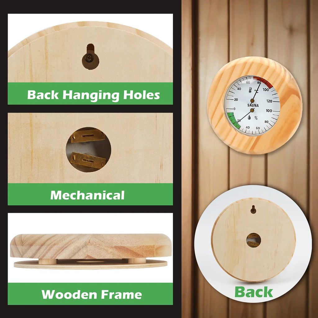 2-in-1 Wooden Sauna Thermometer & Hygrometer | Round Dial