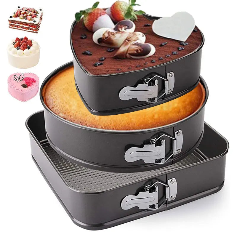 3-Piece Nonstick Springform Cake Pan Set – Round Heart Square