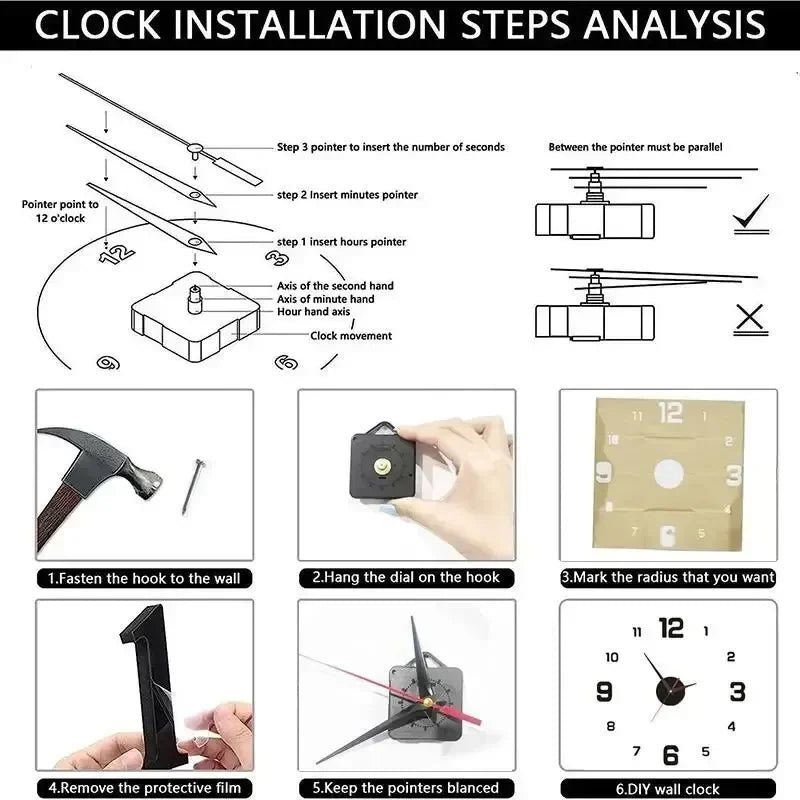 3D DIY Acrylic Wall Clock – Modern Large Frameless Quartz Decor