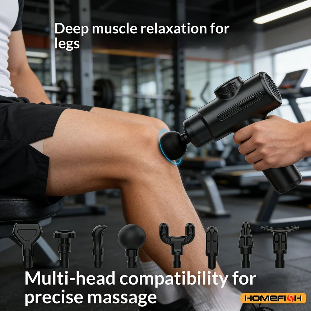 Electric Deep Tissue Massage Gun 8 Interchangeable Heads Arms Back