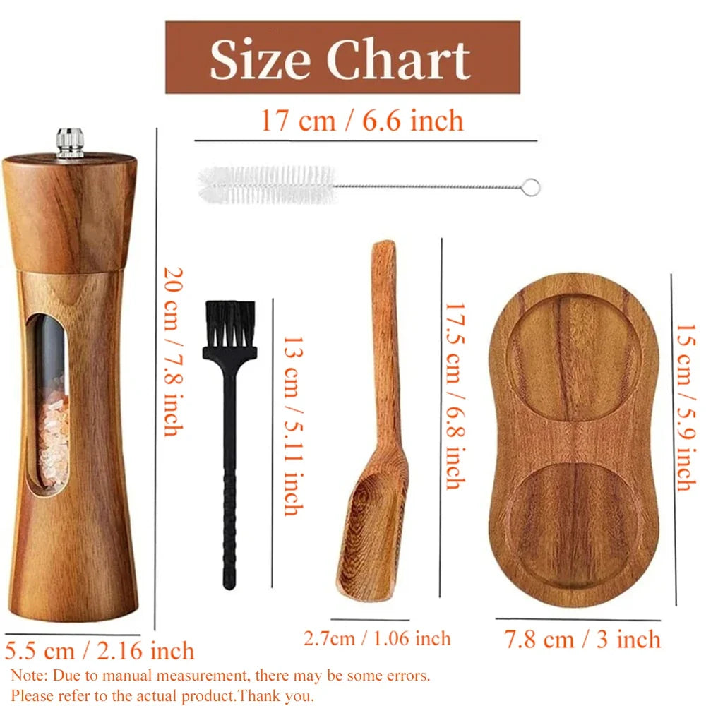 Wooden Salt & Pepper Grinder Mill Set | Adjustable Ceramic