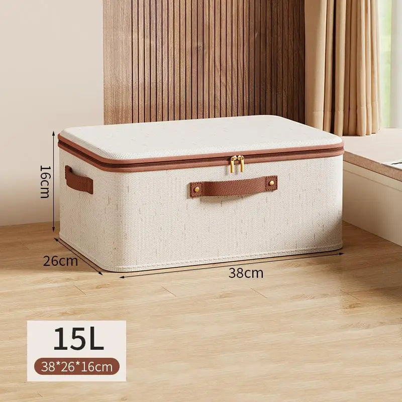 Foldable Zippered Clothes Storage Box | Cotton Linen Organizer