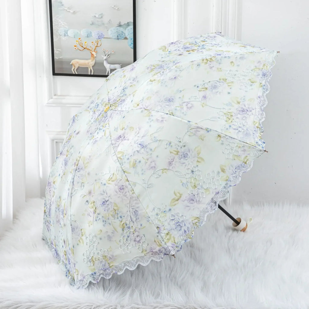 Double-Layer Lace Folding Princess Sun Umbrella | UV Block