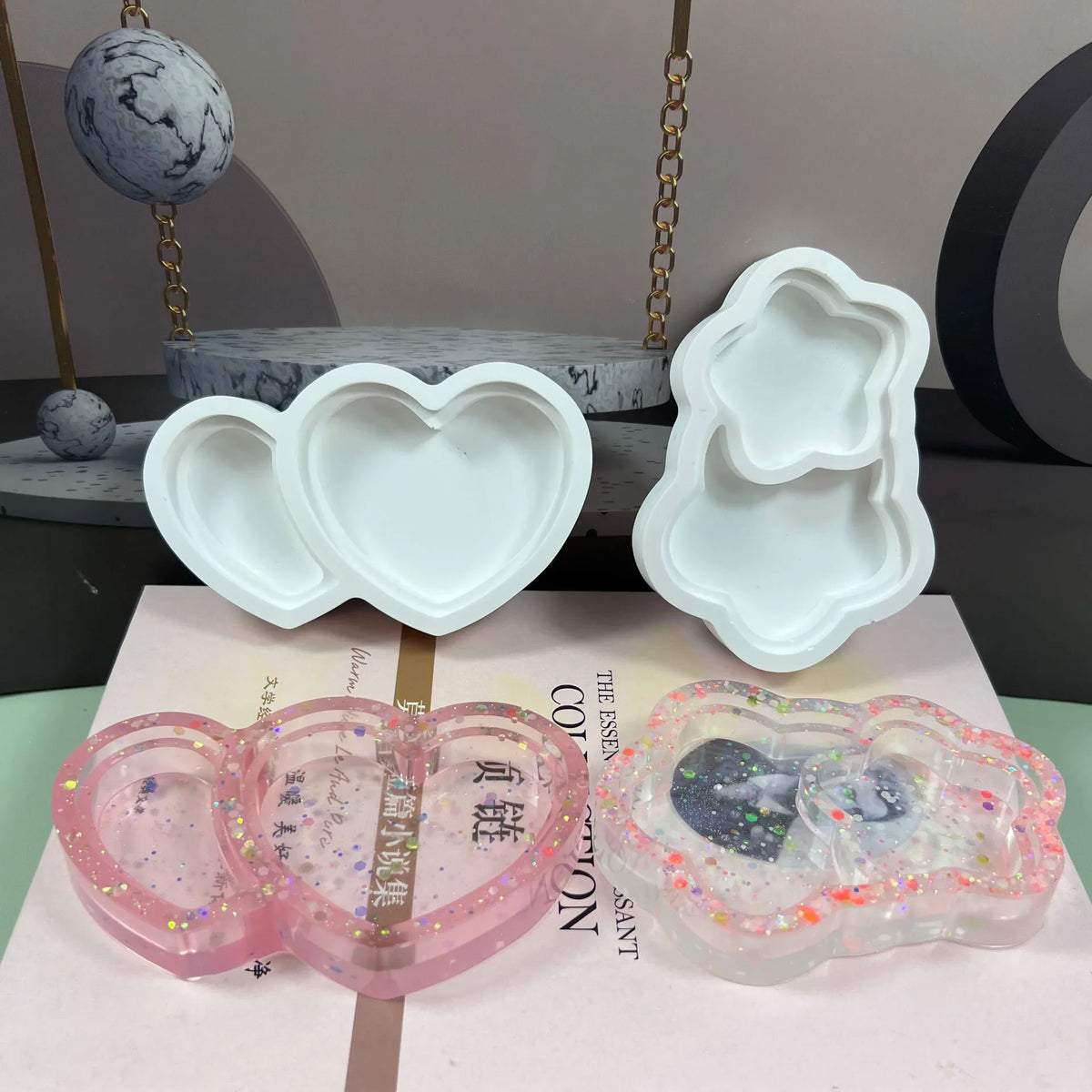 Silicone Resin Molds – Heart, Star & Cloud Coaster Tray DIY