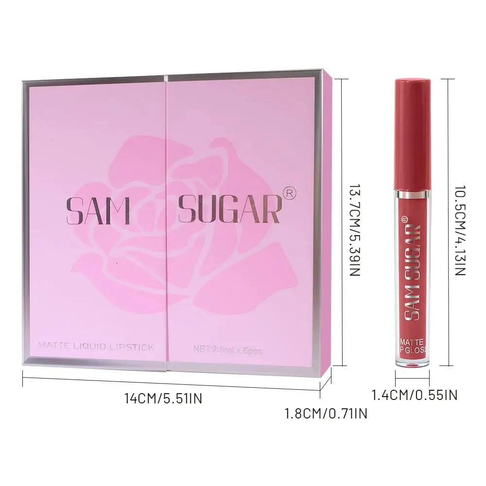 SAM SUGAR 6-Pc Matte Liquid Lipstick Set – Waterproof Velvet