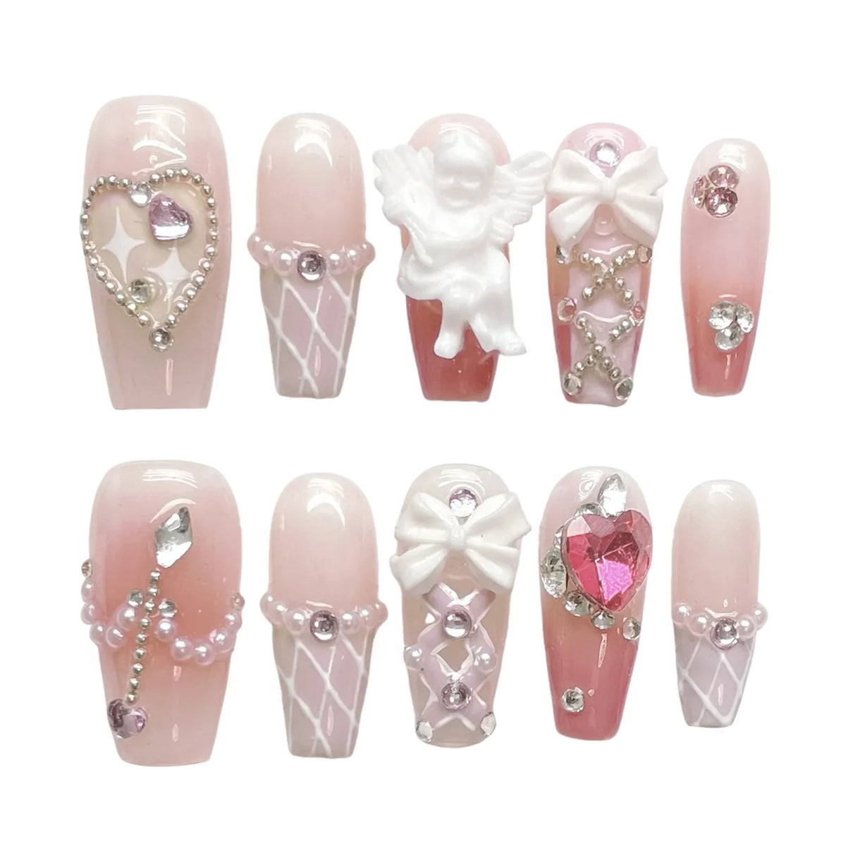 3D Strawberry Press-On Nails | Korean Style Cute Fake Nails