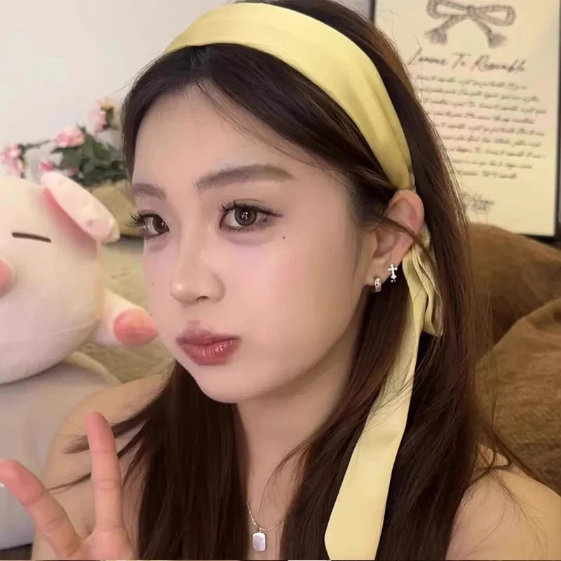 Elegant Solid Ribbon Hairband Women Girls Sweet Hair Ornament