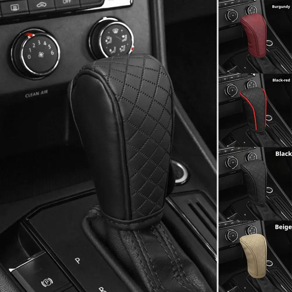 Car Gear Shift Cover Universal Bovine Leather Breathable Carbon Fiber