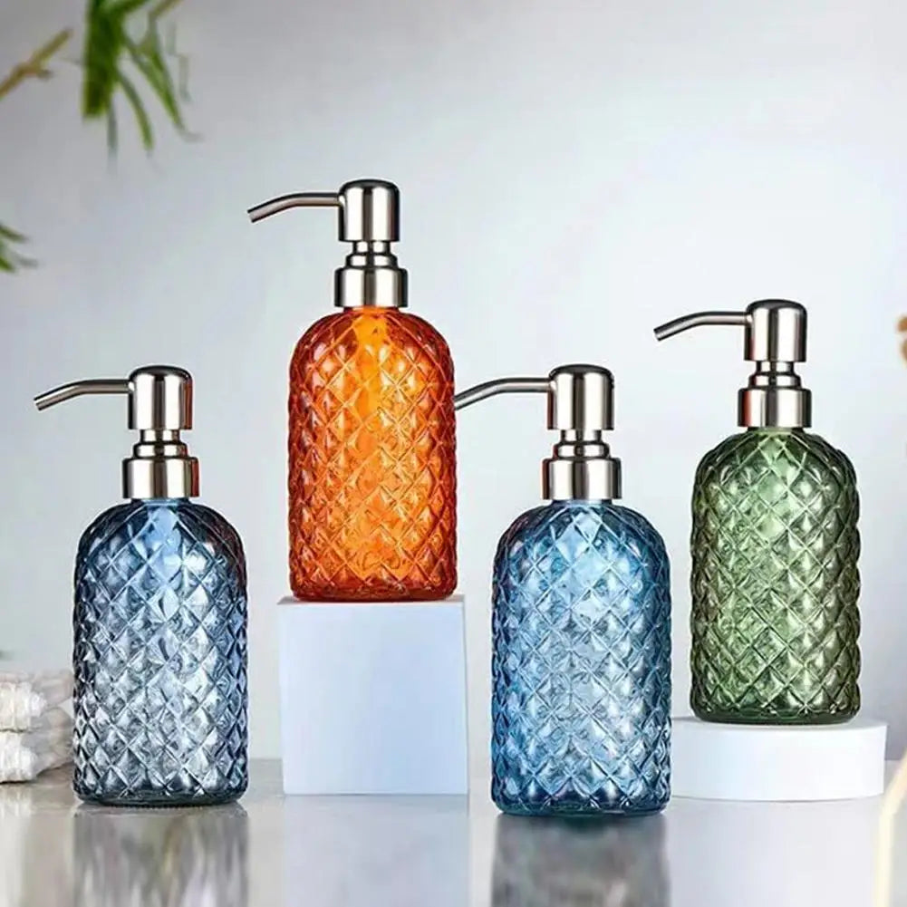 480ml Gem Glass Soap Dispenser – Rust-Proof Stainless Pump
