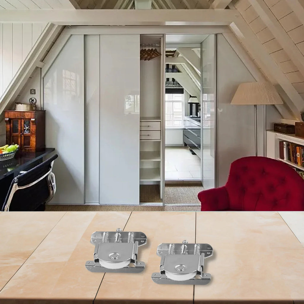 Double Spring Sliding Door Pulley | Steel & Nylon | Set of 2