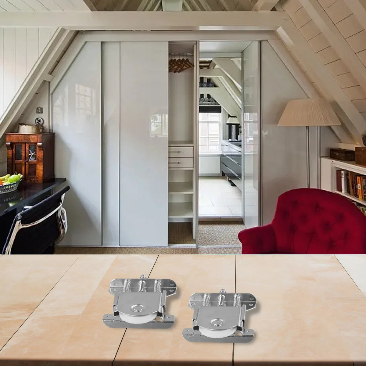 Double Spring Sliding Door Pulley | Steel & Nylon | Set of 2