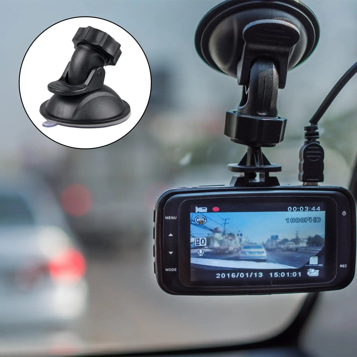 Dash Cam Suction Mount 360° Quick Release – 5 Adapters