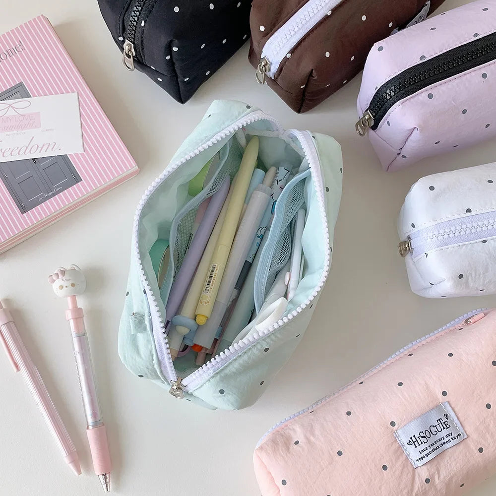 Fashion Korean Polka Dot Solid Pencil Case Student Stationery Large