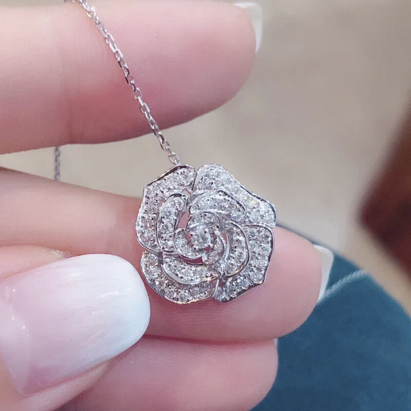 Huitan CZ Flower Pendant Necklace – O-Chain Clavicle Jewelry