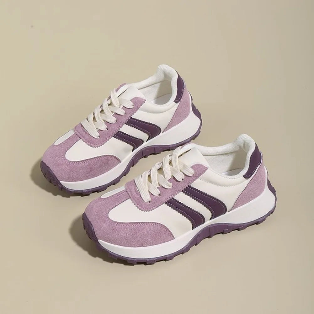 Women's Retro Suede Lace-Up Sneakers – Lightweight Casual Shoes