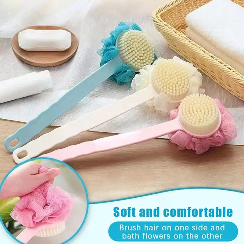 Long Handle Bath Body Brush – Loofah & Bristles Shower Scrubber