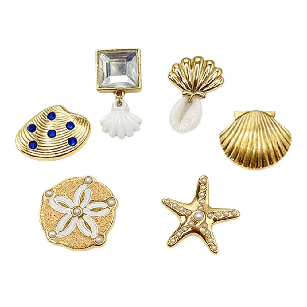 6-Piece Gold Sea Shell Sandal Charms – Beach Slipper Decor Set