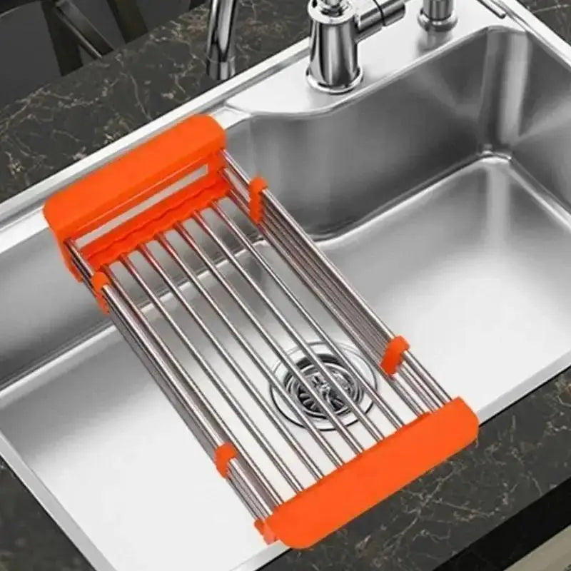 Adjustable Stainless Steel Sink Dish Drying Rack & Drain Basket