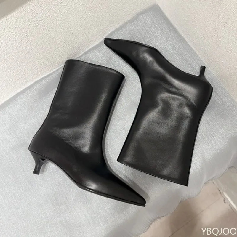 Women's Kitten Heel Pointed Toe Mid-Calf Boots | Retro Style