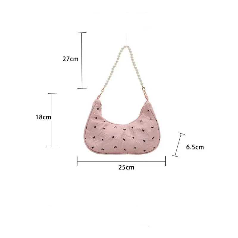 Women's Wrinkled Bow Baguette Shoulder Bag | Elegant Handbag