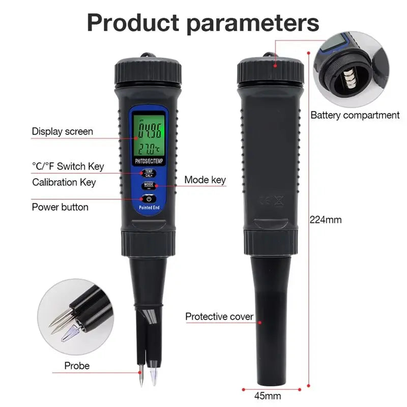 Y51A-Food Tester Acidimeter 1 PH EC TDS Meter Fruit Juice Bread Dough