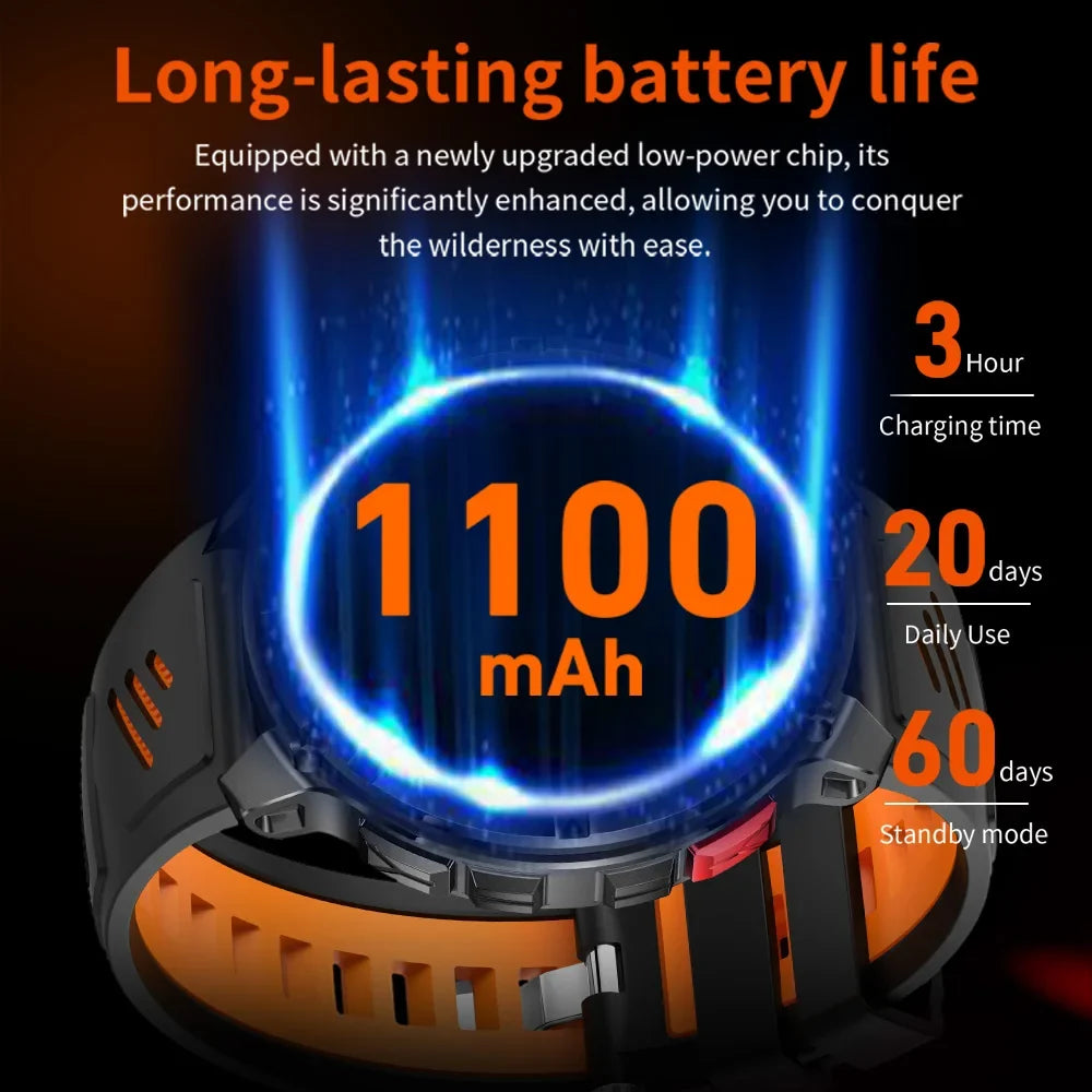 Yoateo Smart Watch – 1100mAh Battery, Bluetooth Call & Compass