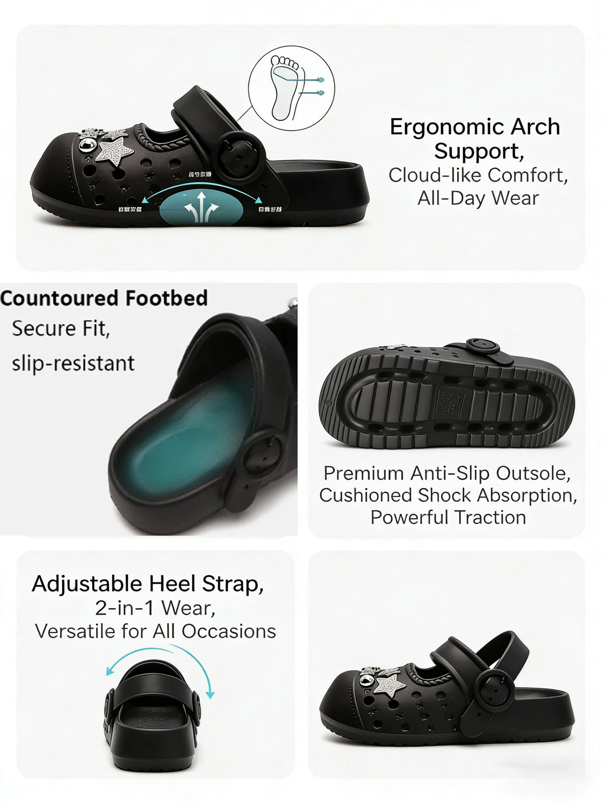 Women's Rhinestone Star EVA Clogs – Closed Toe Summer Sandals