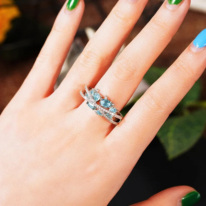 Huitan Blue Cubic Zirconia Cross Ring – Women's Wedding Band