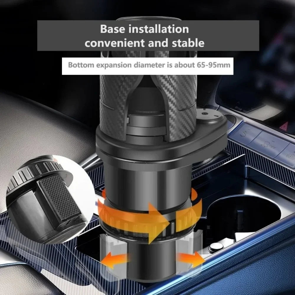 Dual Layer Car Cup Holder | 360° Rotating Beverage & Phone Organizer