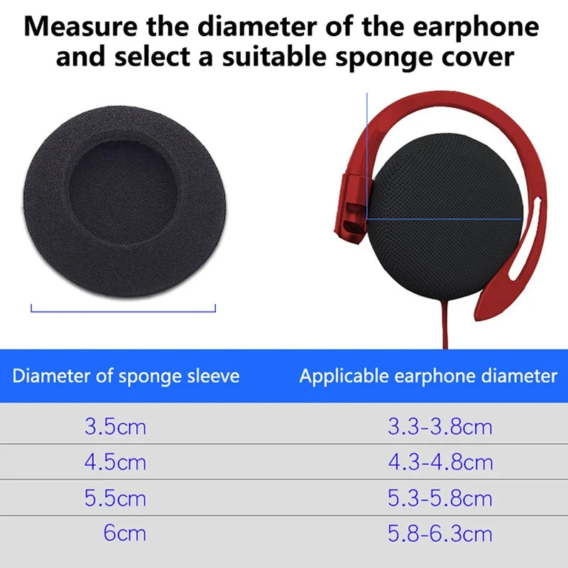 10-Pack Foam Ear Pads for Earhook Headphones – 35 to 60mm