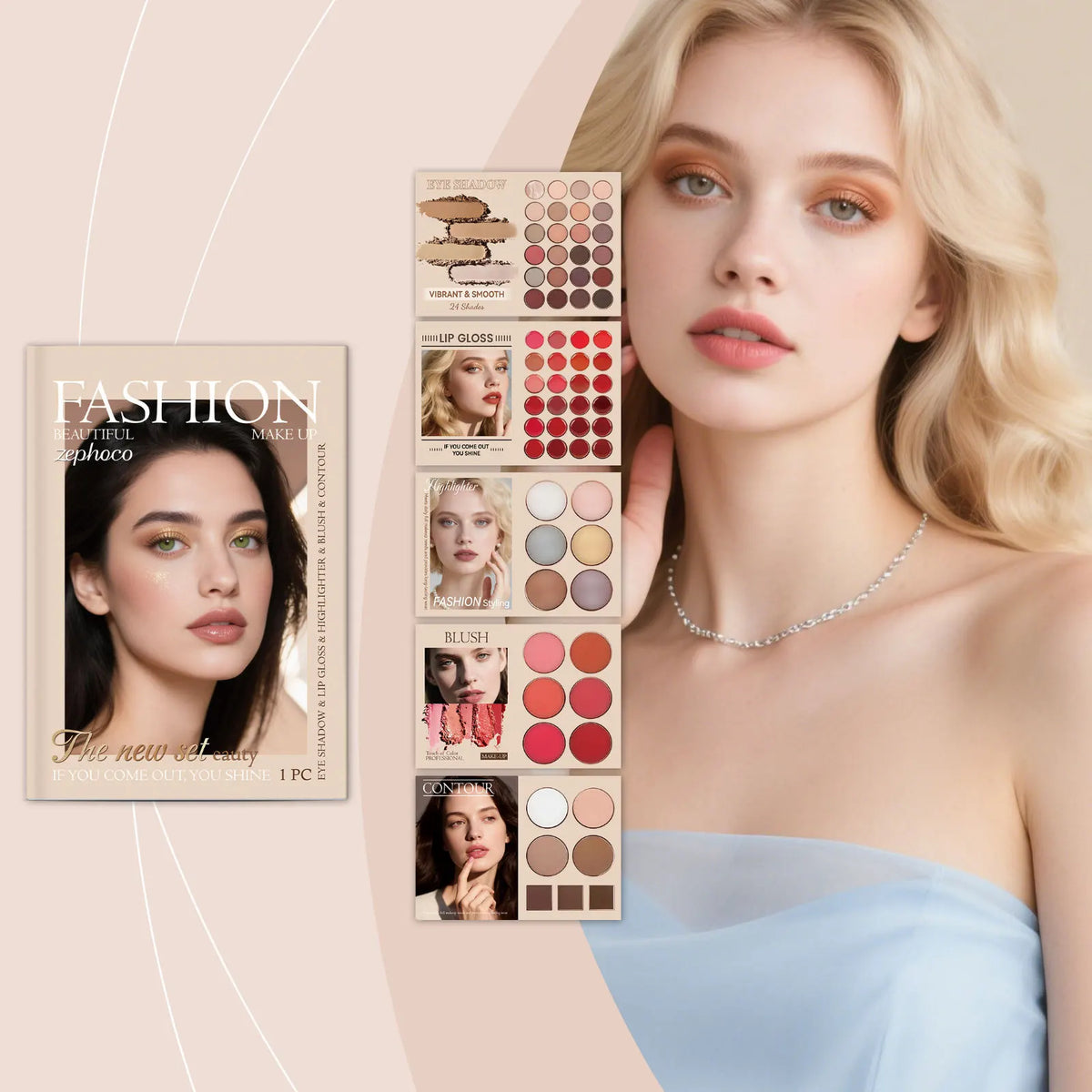 Zephoco All-in-One Makeup Set – Eyeshadow, Lip Gloss & Blush