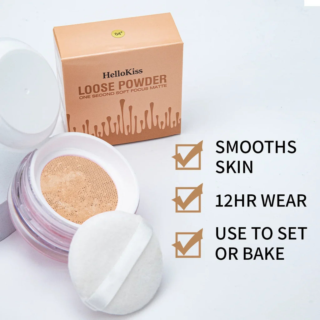 Hello Kiss Loose Setting Powder – 5 Shades, Matte Oil Control