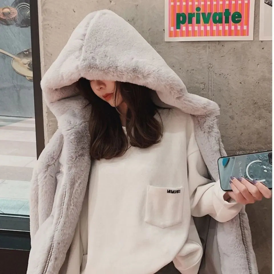 Women's Faux Mink Fur Hooded Coat – Plush Shaggy Jacket