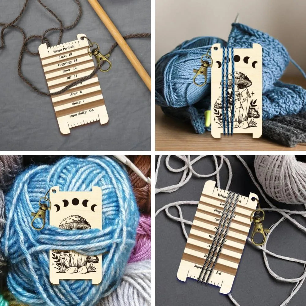 Wood Yarn WPI Gauge – Moon Phase Mushroom Spinning Card & Diz