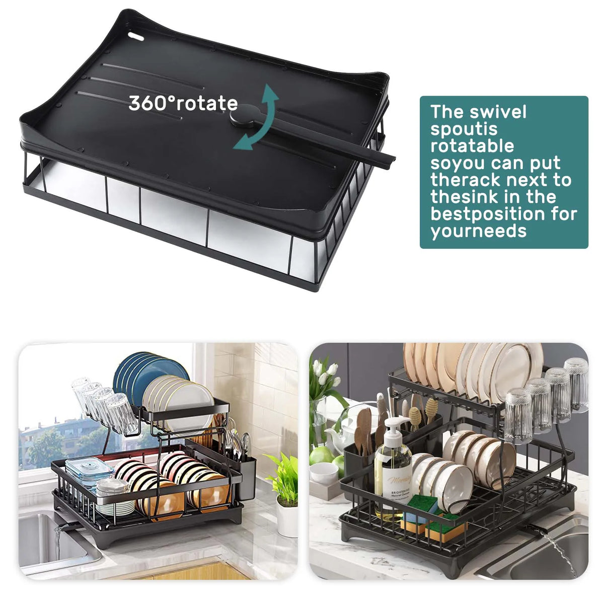 Large 2-tier Dish Drying Rack Kitchen Countertops Removable