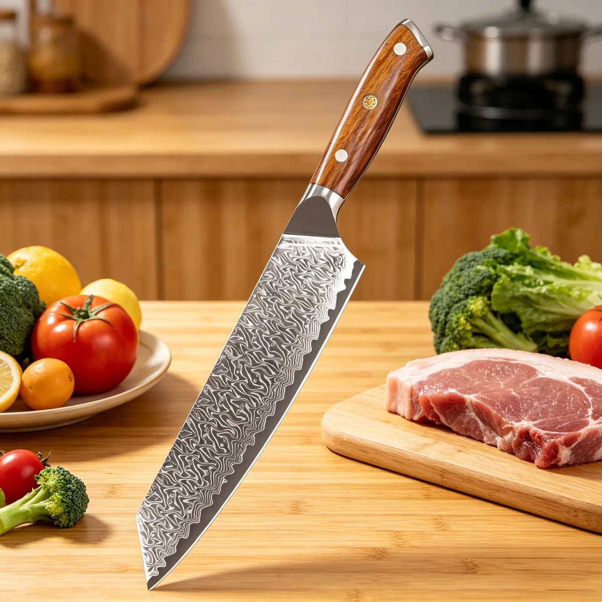 Damascus Steel Kiritsuke Knife – Sharp Chef's Slicing Knife
