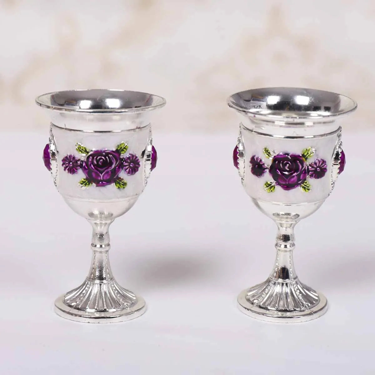 Rose Pattern Alloy Wine Goblets Set of 2 | Bar & Party