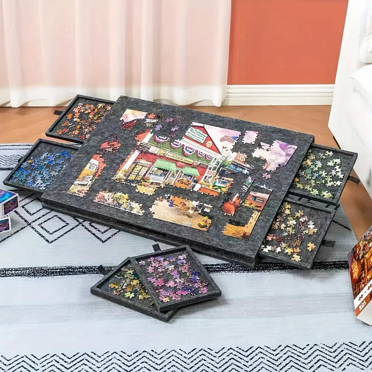 Puzzle Board W 6 Sliding Drawers Portable Non-slip Organizer Durable