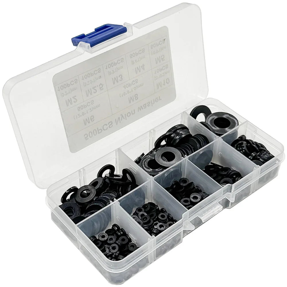 500 Pcs Nylon Flat Washer Kit M2–M10 | 8 Metric Sizes