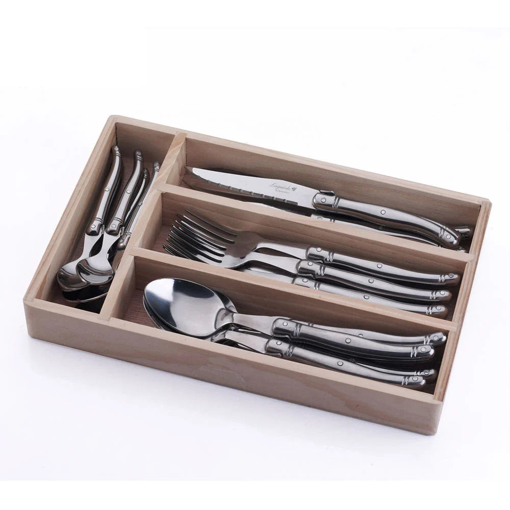 24-Piece Laguiole Stainless Steel Cutlery Set – Knife, Fork & Spoon