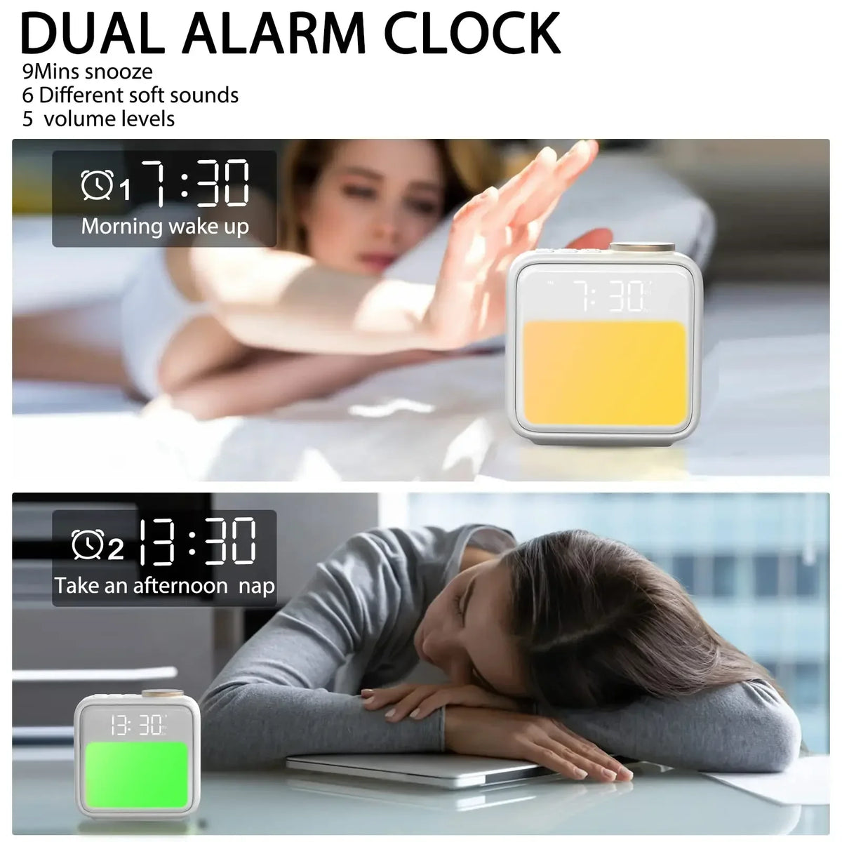 7-Color Night Light Alarm Clock | Wake-Up Light & White Noise