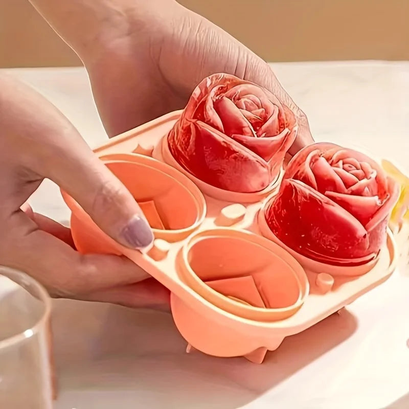 Rose Shape Ice Cube Mold 4 Grids Multifunctional Tray Chocolate Jelly